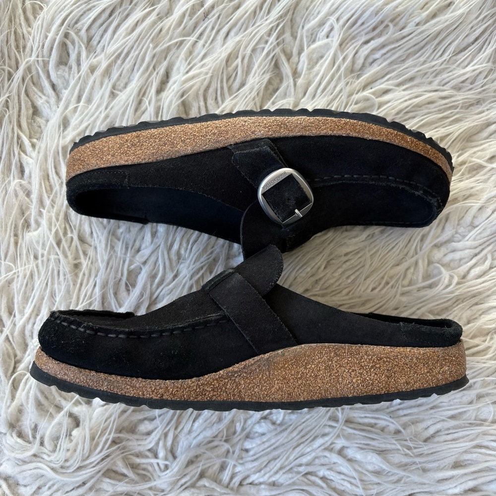 Birkenstock Buckley Black Suede Leather Buckle Slip On Moccasin Mule Shoes 42E - Picture 6 of 12